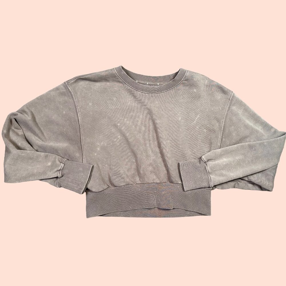 TNA Aritzia Stone Wash Tie Dye Neutral Crop Crewneck Sweatshirt Women's Small